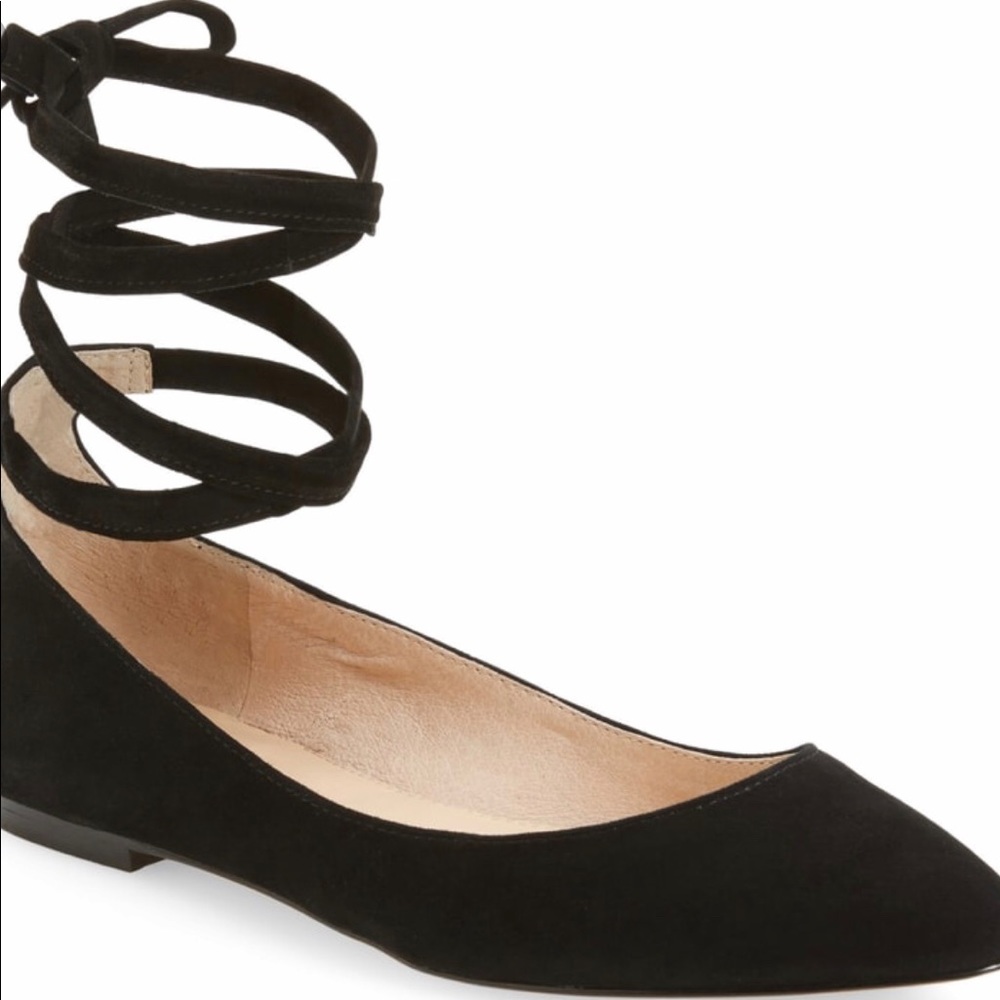 Vince Camuto Bevian flats black suede ankle ties